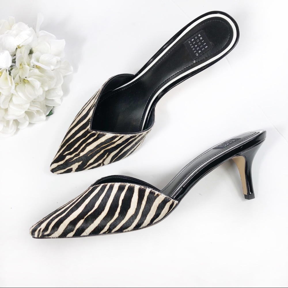 White House Black Market Zebra Calf Hair Mules